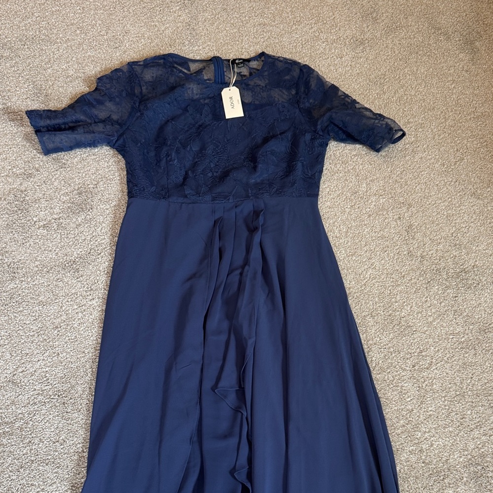 Elegant Navy Blue Lace Dress